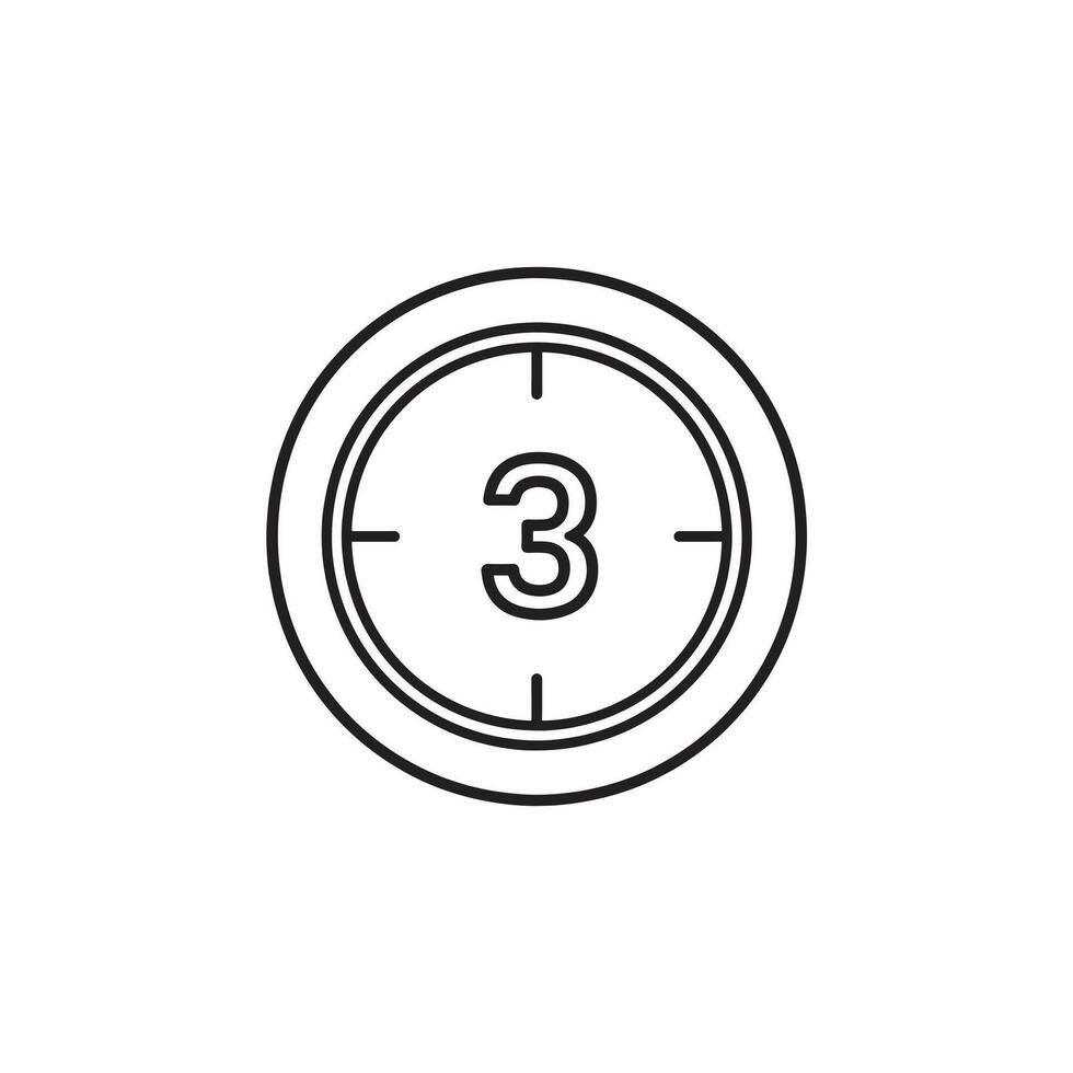 Minimalist Countdown Timer Icon Showing Number Three Outline of Time and Timer for Graphic Design Projects Black and White vector