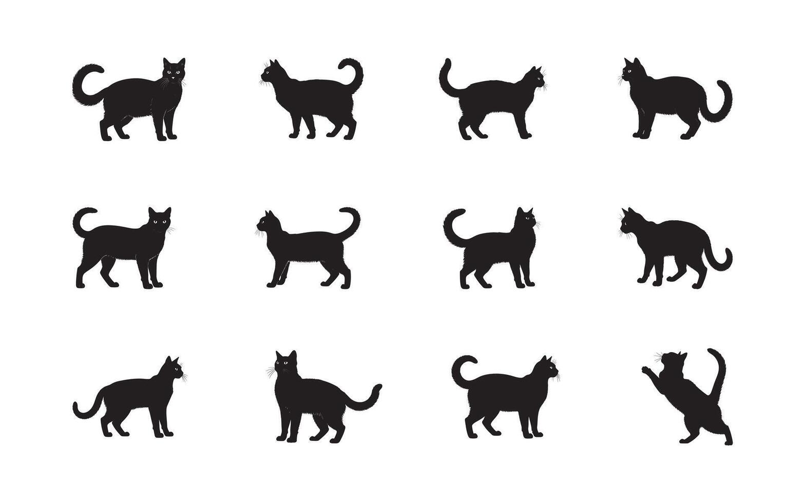 Elegant Black Cat Silhouettes Diverse Poses and Perspectives Feline Companions in Graphic Form Stunning Collection of Simple Designs vector