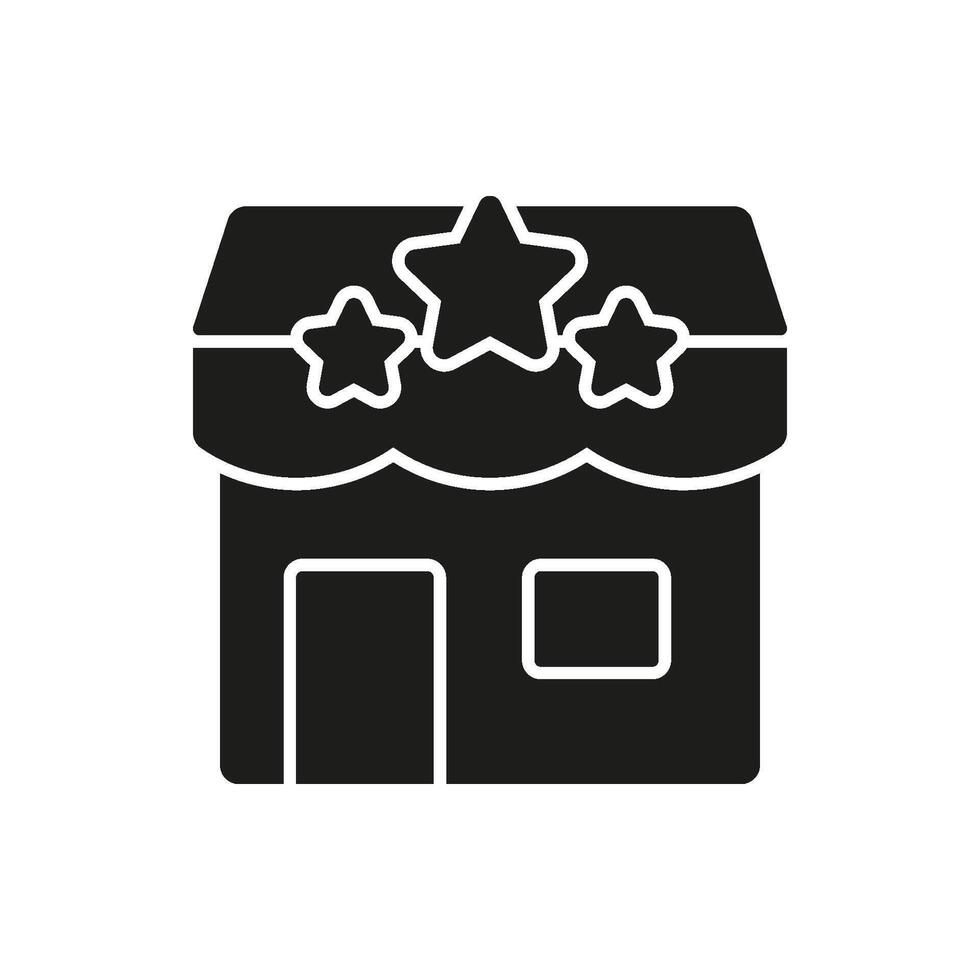 Storefront With Stars Solid Icon. Retail Shop Promotion, Customer Experience, And Quality Silhouette Symbol. Small Business Excellence. Isolated Illustration vector