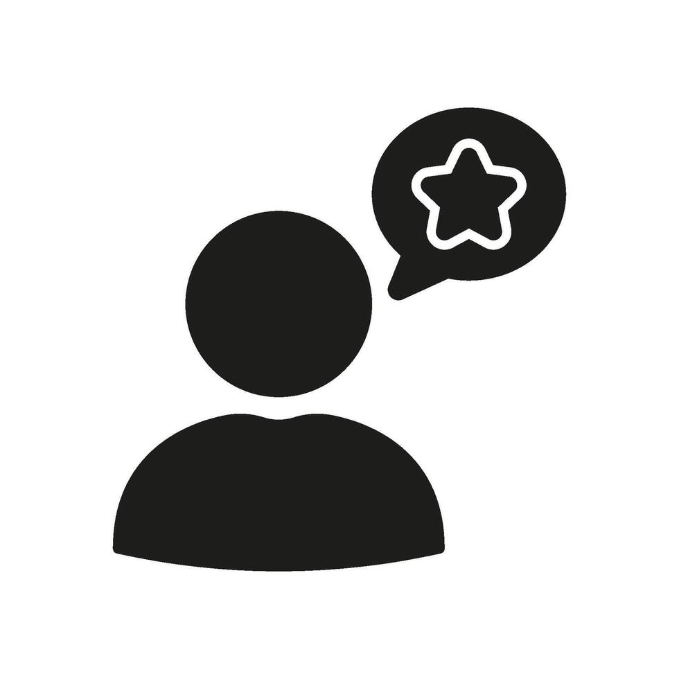 Person With Star Speech Bubble Solid Icon. Customer Feedback, Review, And Quality Assessment Silhouette Symbol. User Opinion And Rating Communication. Isolated Illustration vector
