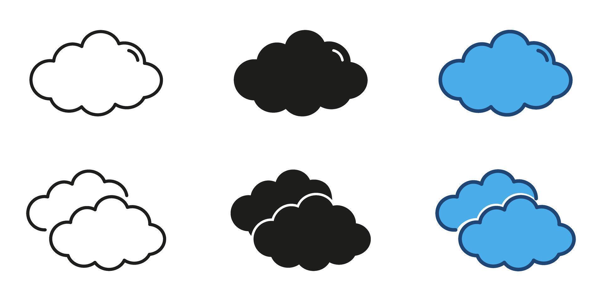Cloud weather symbols line and solid icon set. Isolated illustration vector
