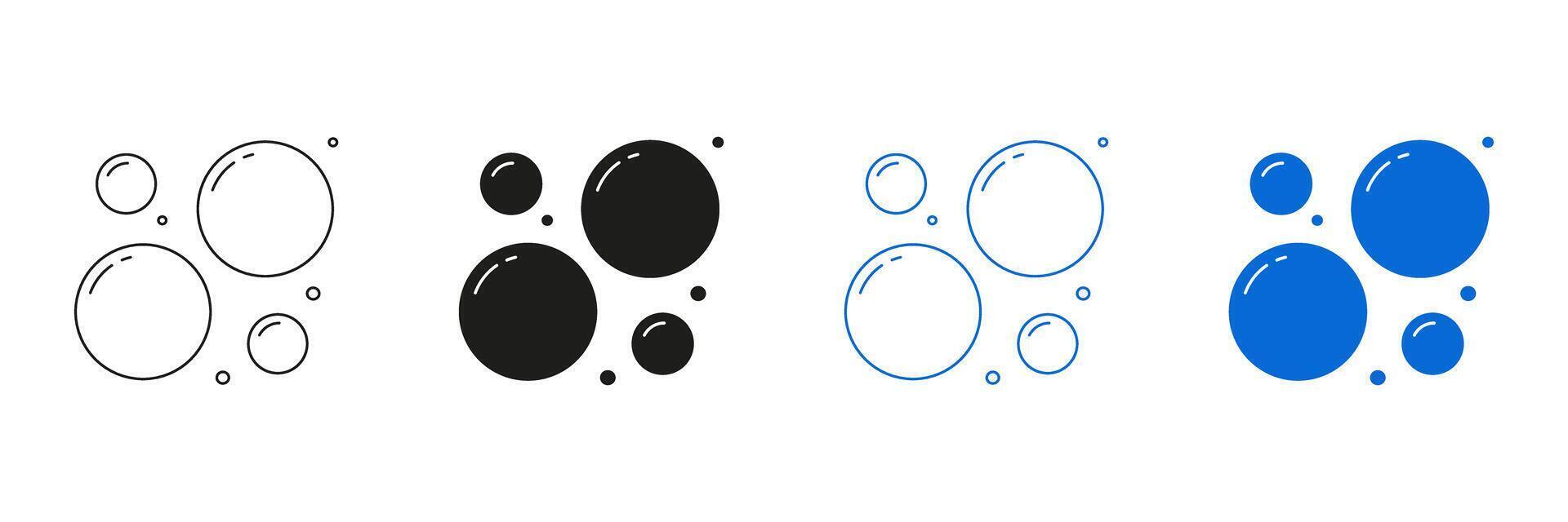 Washing Bubbles And Bath Foam Line And Solid Icon Set. Floating Air Clusters And Water Droplets Symbol Collection. Isolated Illustration vector