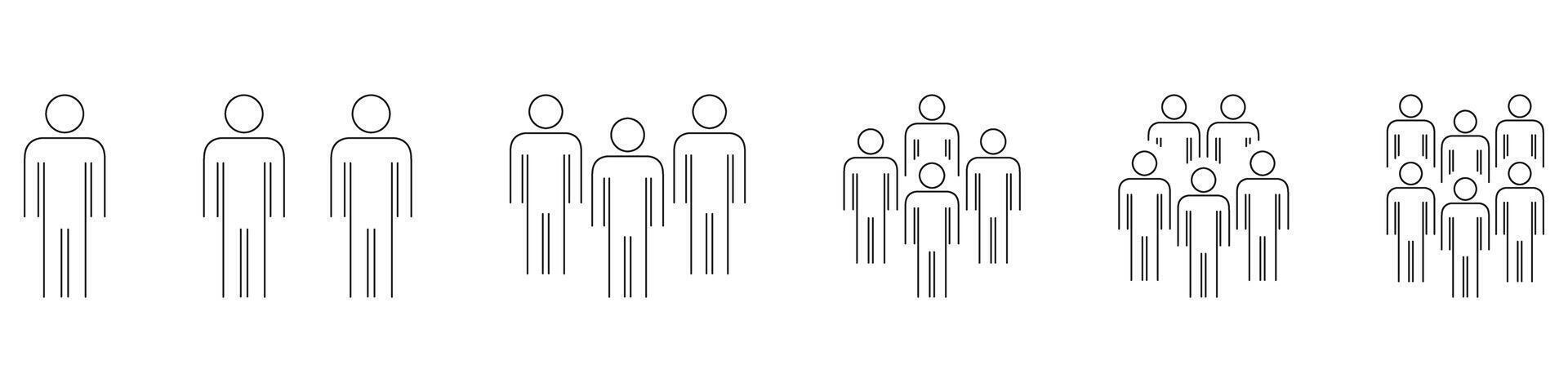 People Grouping Progression Line Icon Set. Social Dynamics, Team Building, And Community Growth Outline Symbol Collection. Group Sizes. Editable Stroke. Isolated Illustration vector