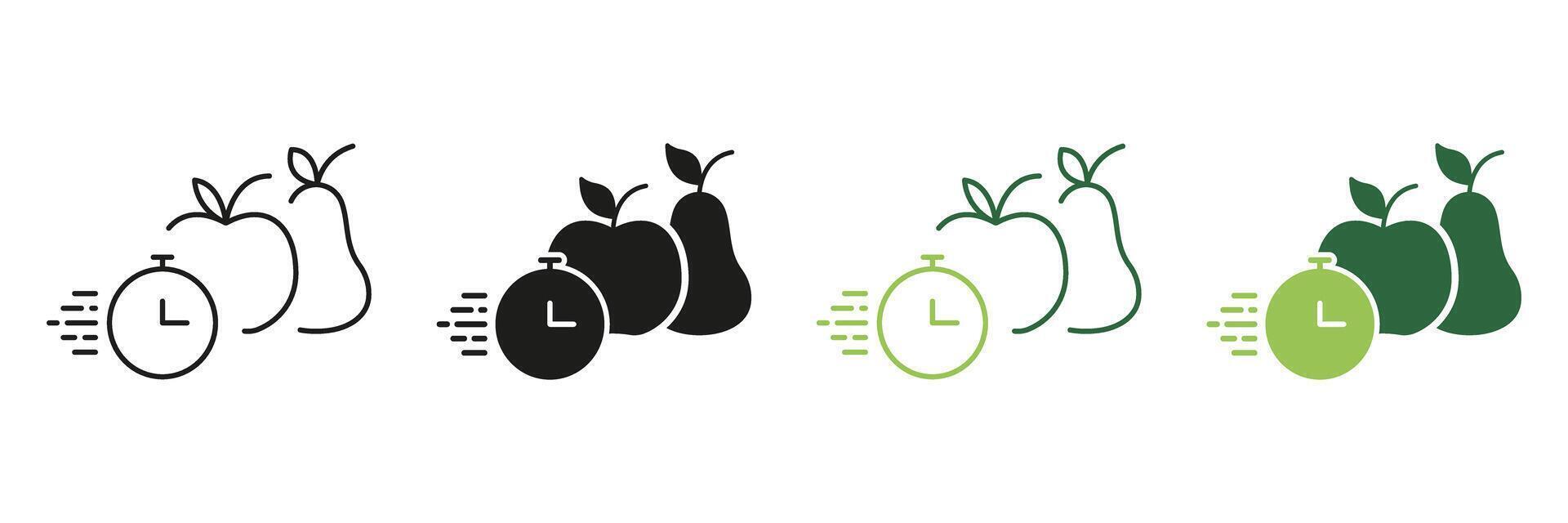 Fast Metabolism And Healthy Nutrition Solid Icon. Apple, Pear, And Stopwatch Representing Calorie Burn Silhouette Symbol. Isolated Illustration vector
