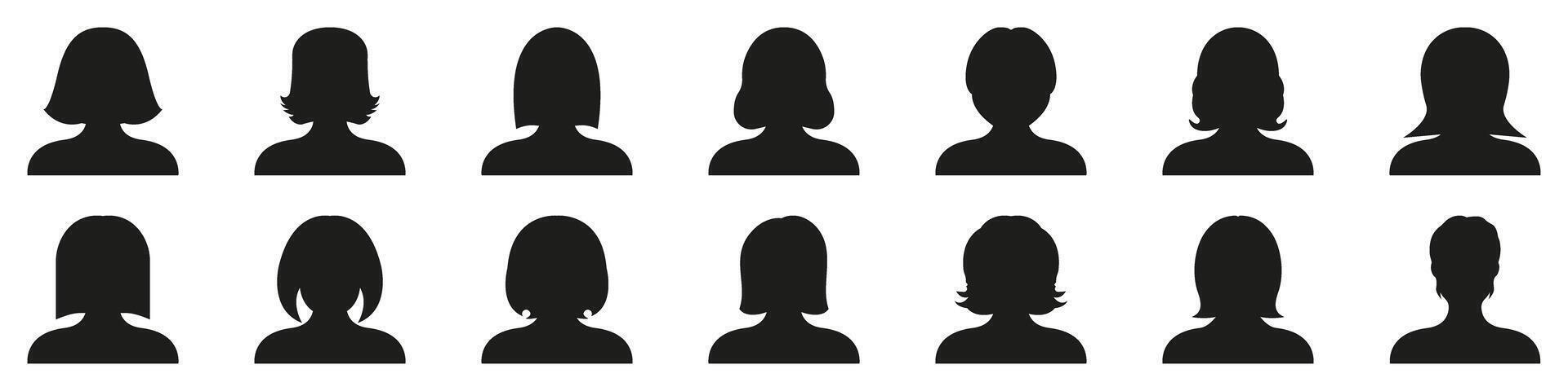 Female Silhouette Icon Set. Diverse Female Head Silhouettes Collection. Profile Avatars, User Interface, And Social Media. Isolated Illustration vector