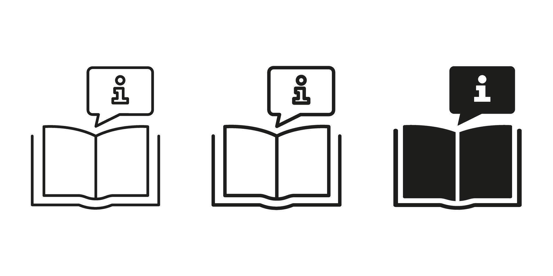 Open Book With Information Icon Set. Knowledge Sharing, Education, And Learning Resource Symbol Collection. Information Access And Literacy Promotion. Isolated Illustration vector