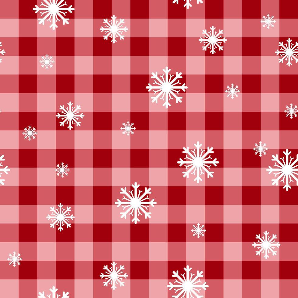 Snowflakes with red plaid fabric seamless pattern vector