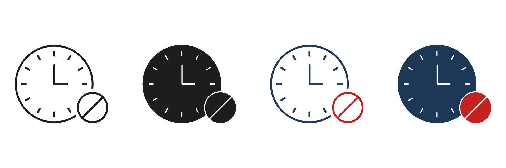 Clock With Pill Line And Solid Icon Set. Medication Timing, Dosage Schedule, And Prescription Management Symbol Collection. Healthcare And Pharmaceutical Reminder. Isolated Illustration vector
