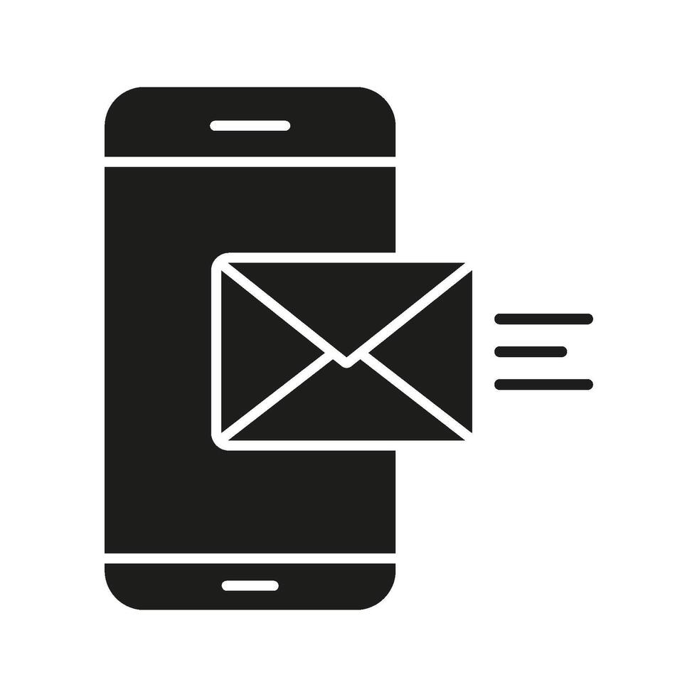Smartphone With Email Solid Icon. Mobile Communication And Messaging Silhouette Symbol. Digital Correspondence And Notification Alert. Isolated Illustration vector