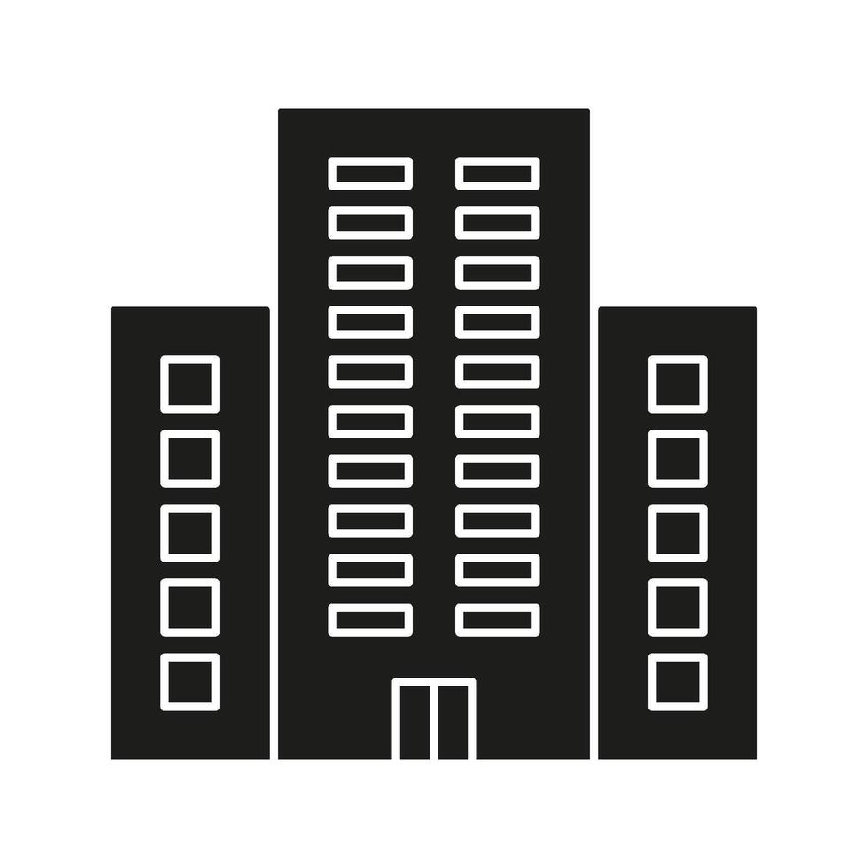 Skyscraper Buildings Solid Icon. Urban Architecture, Cityscape, And Real Estate Development Silhouette Symbol. Modern Infrastructure And Business District. Isolated Illustration vector