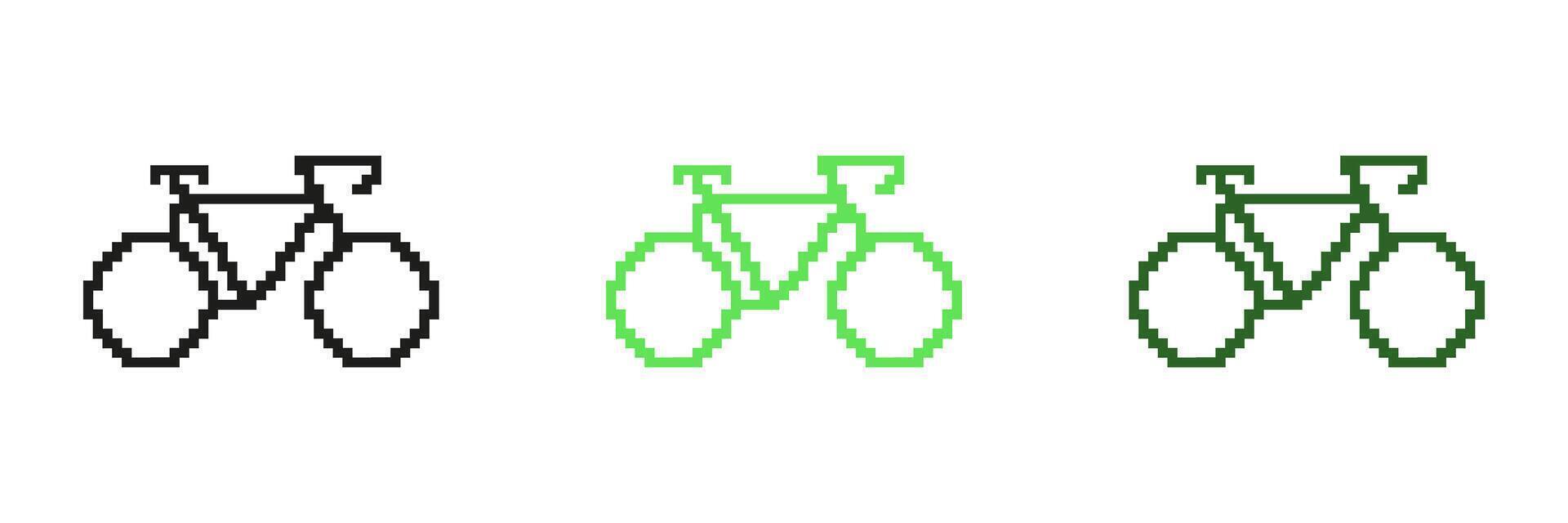 Bicycle Icon Set In Pixel Art. Pixelated Design of Bike for Transportation. Isolated Illustration vector