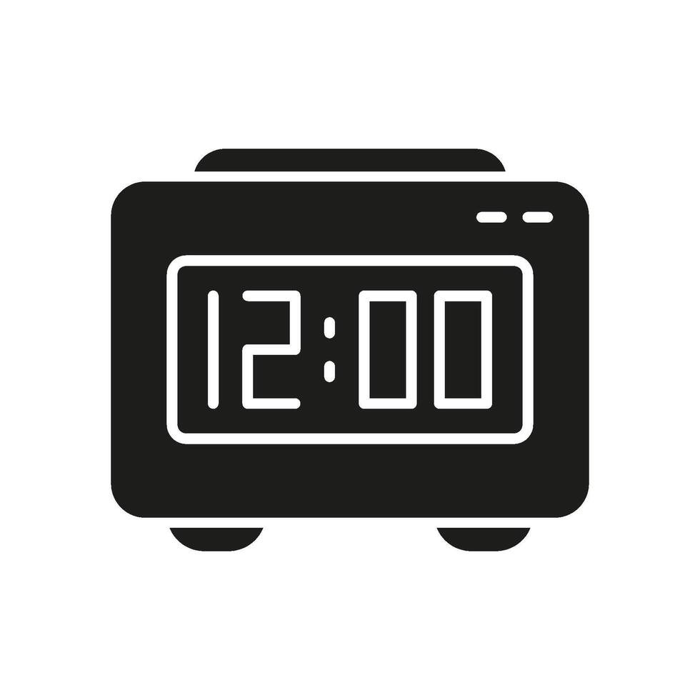 Digital Alarm Clock Solid Icon. Time Management, Wake-Up Scheduling, And Punctuality Silhouette Symbol. Morning Routine Optimization. Isolated Illustration vector