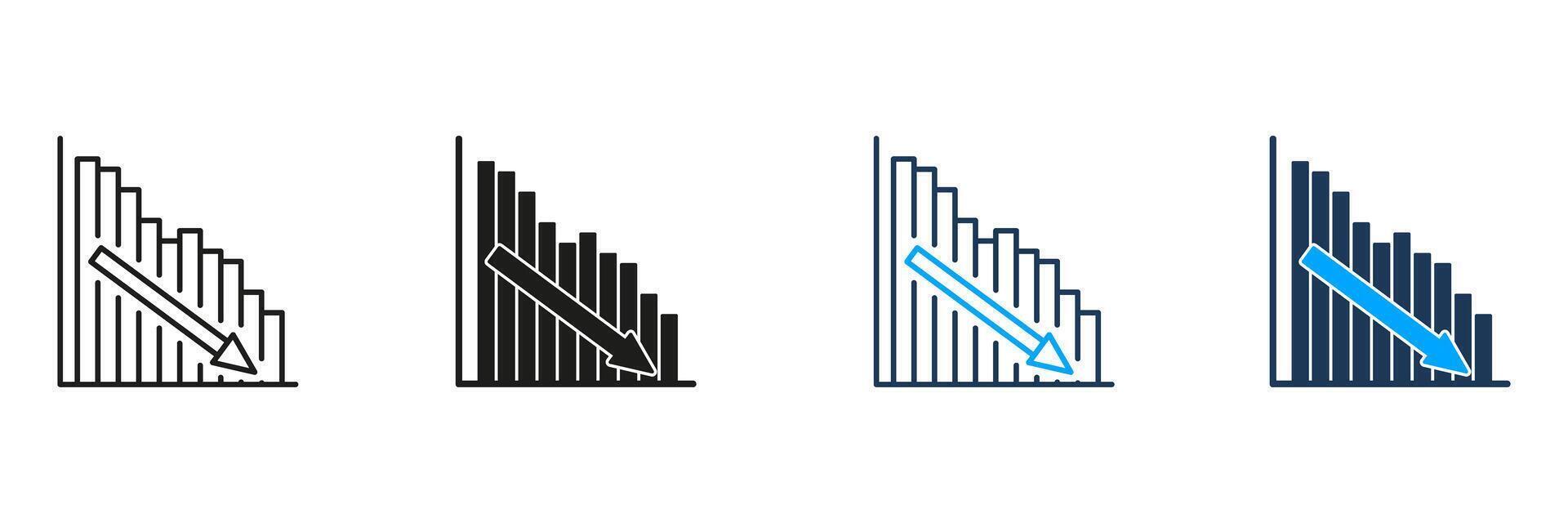 Declining Bar Chart With Downward Arrow Line And Solid Icon Set. Financial Loss, Economic Downturn, And Business Decline Symbol Collection. Risk Assessment. Isolated Illustration vector