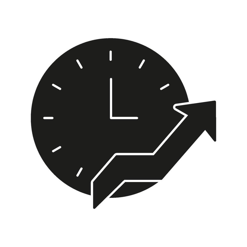 Clock With Upward Arrow Solid Icon. Time Management And Growth Silhouette Symbol. Business Efficiency And Productivity Enhancement. Isolated Illustration vector
