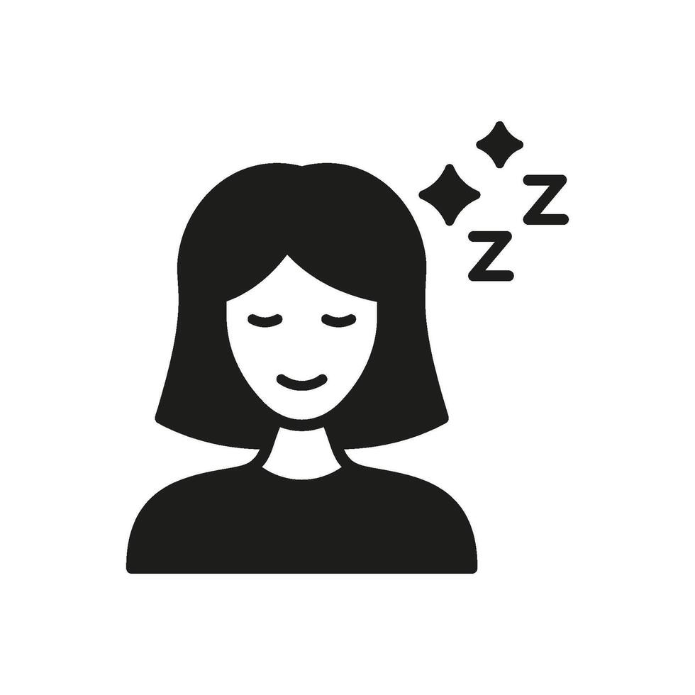 Sleeping Woman With Zzz Solid Icon. Rest, Relaxation, And Sleep Silhouette Symbol. Peaceful Slumber And Nighttime Illustration. Isolated Illustration vector