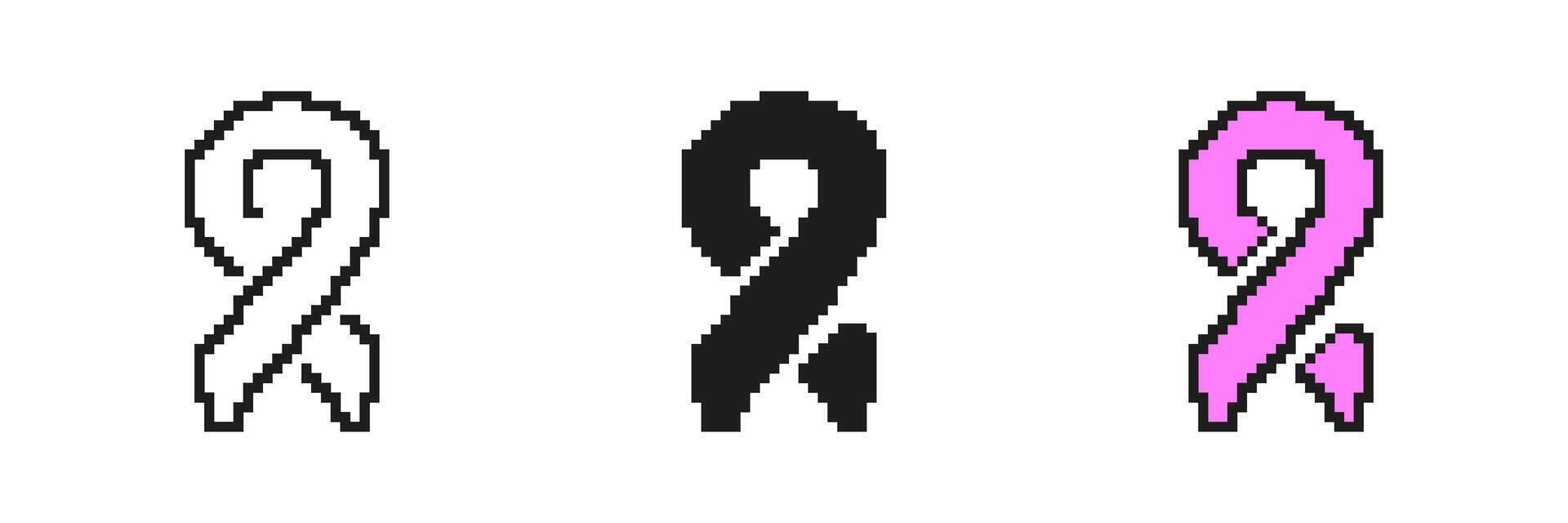Awareness Ribbon Icon Set In Pixel Art. Pixelated Support Ribbon, Symbol for Awareness and Charity Campaigns. Isolated Illustration vector