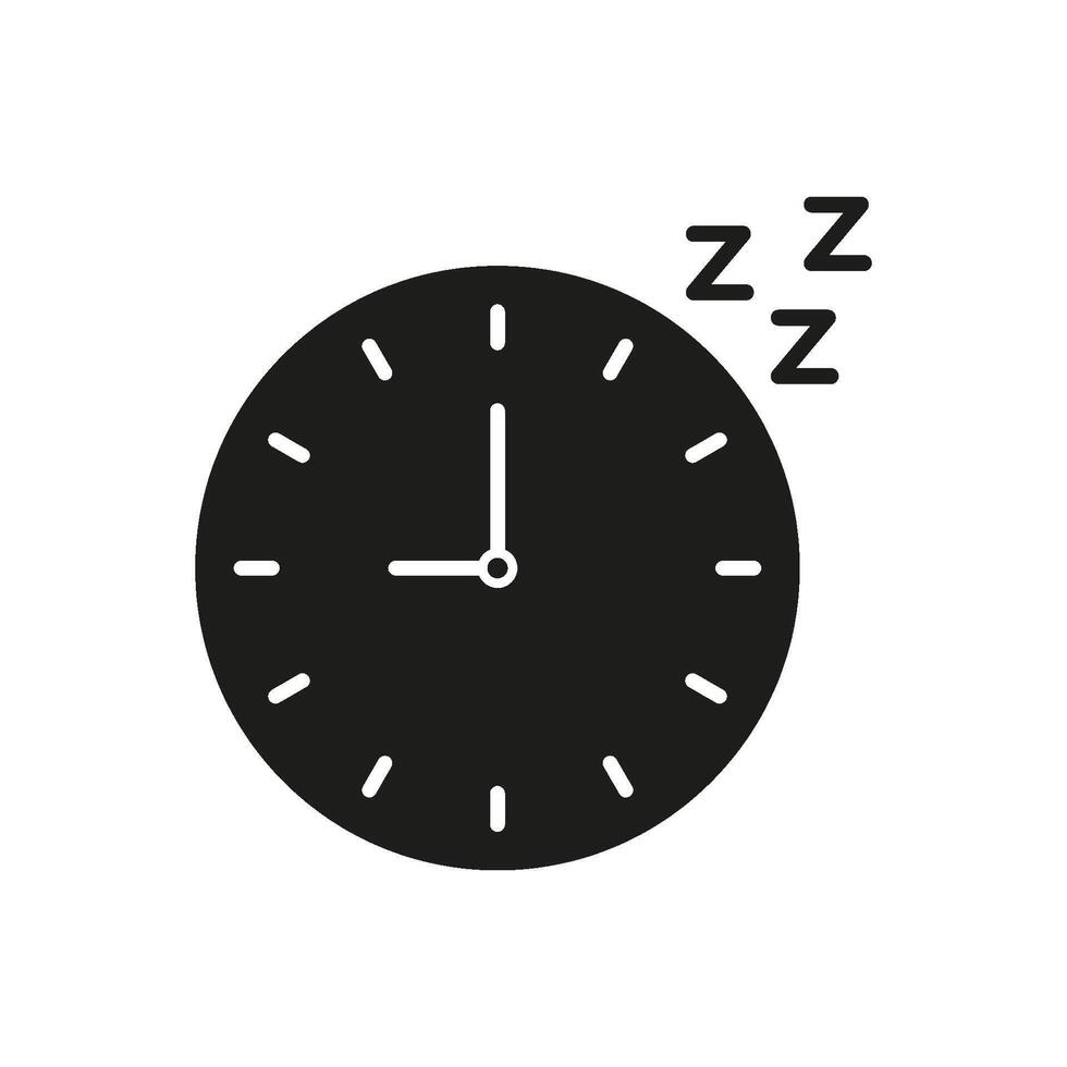 Clock With Sleep Symbol Solid Icon. Sleep Schedule, Rest, And Relaxation Timing Silhouette Symbol. Sleep Hygiene And Circadian Rhythm. Isolated Illustration vector