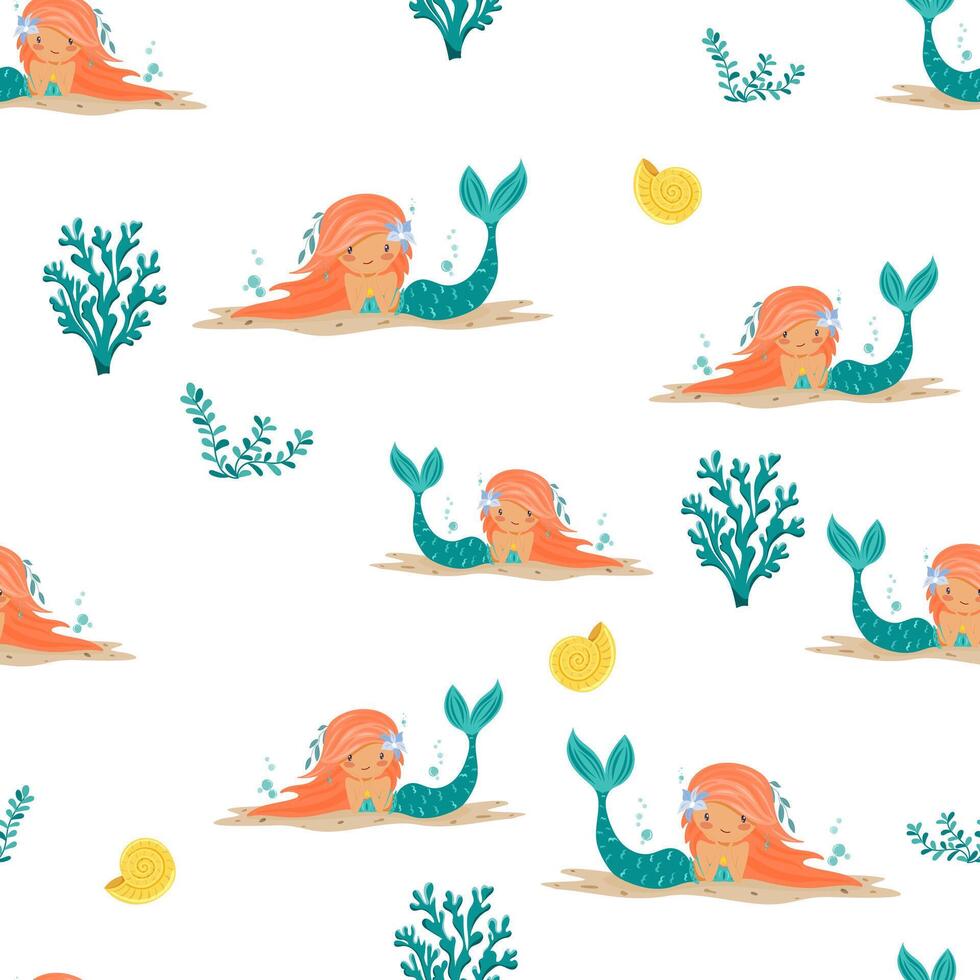 Mermaid pattern with ocean elements vector