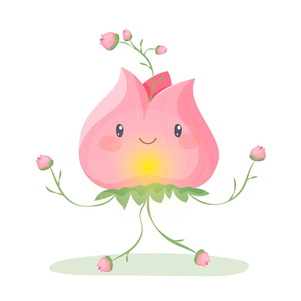Pink flower character for kids design and spring decor vector