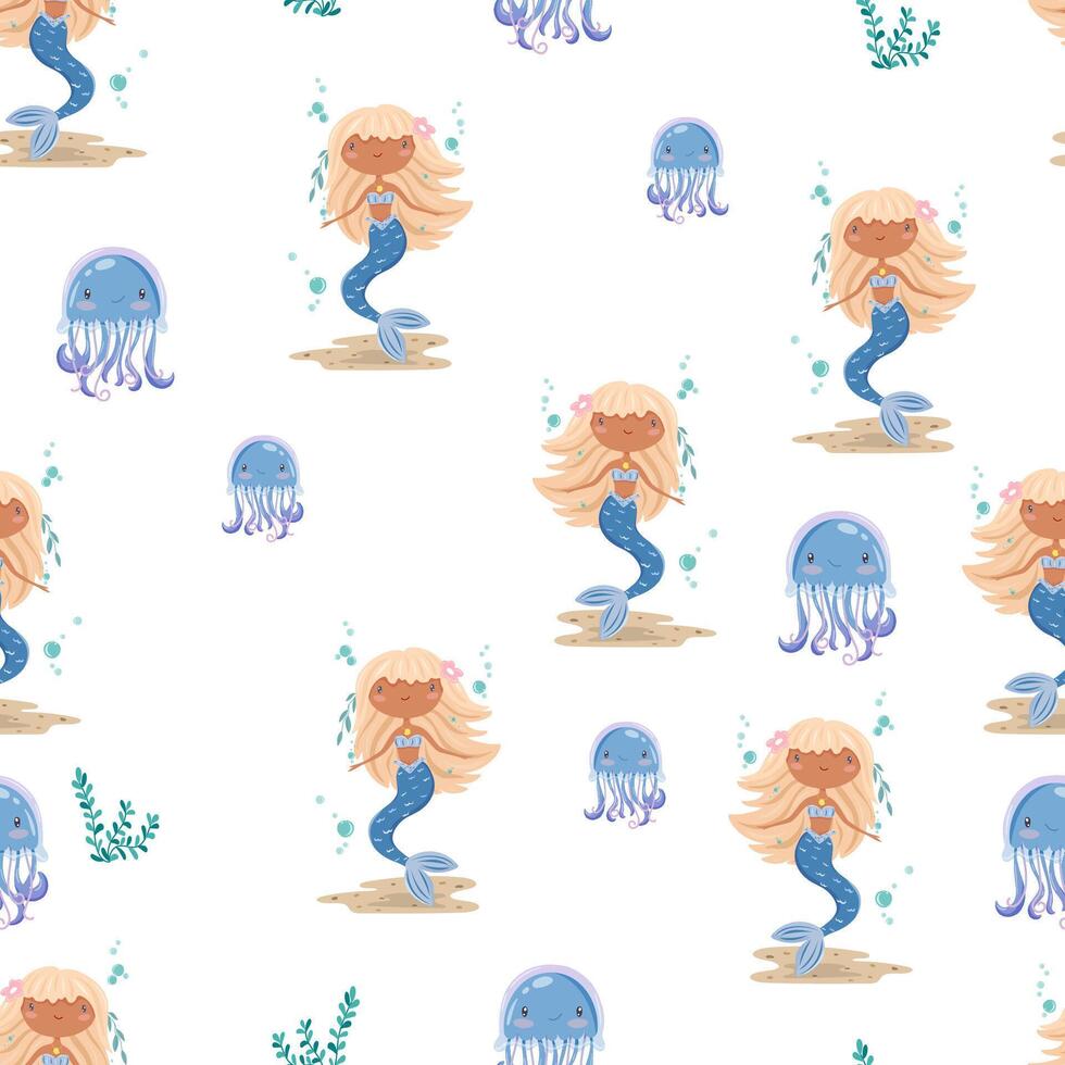 Mermaids and jellyfish pattern design vector