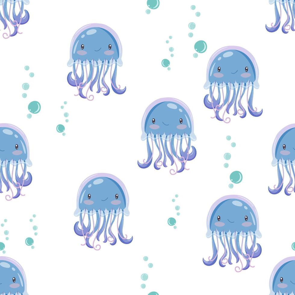 Cute blue jellyfish pattern design vector