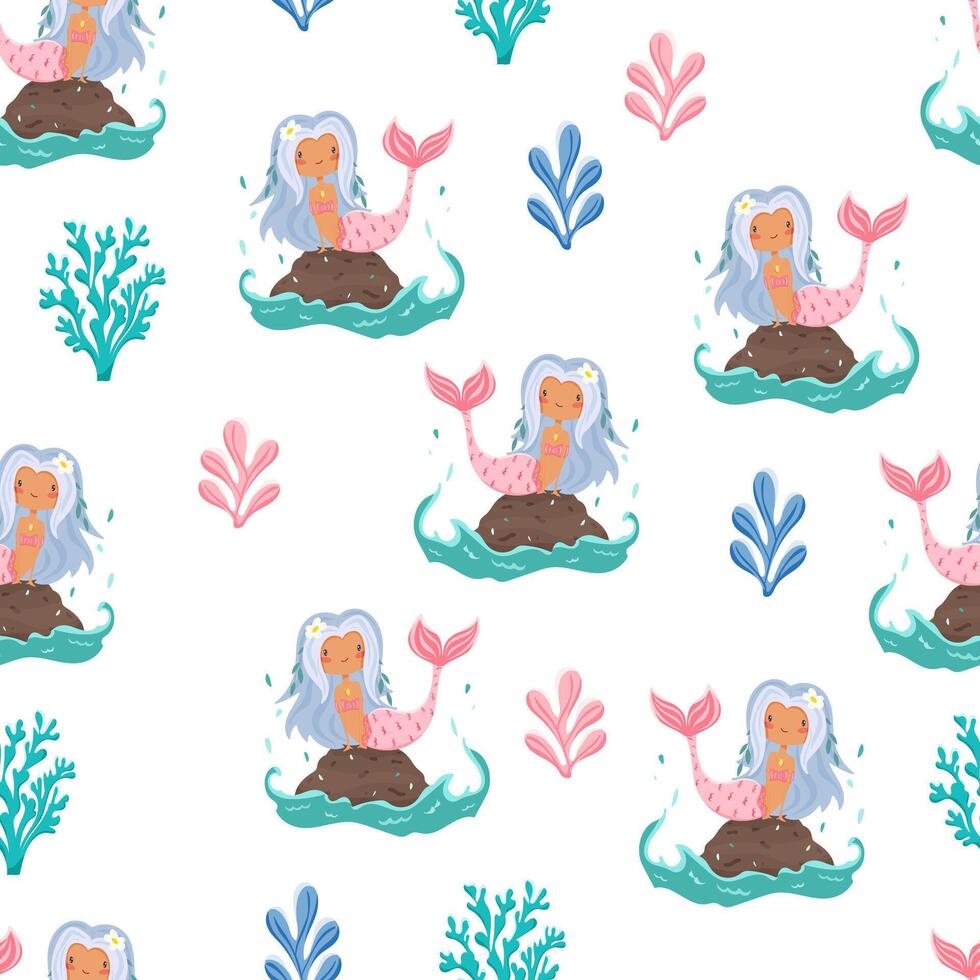 Colorful mermaid pattern design vector