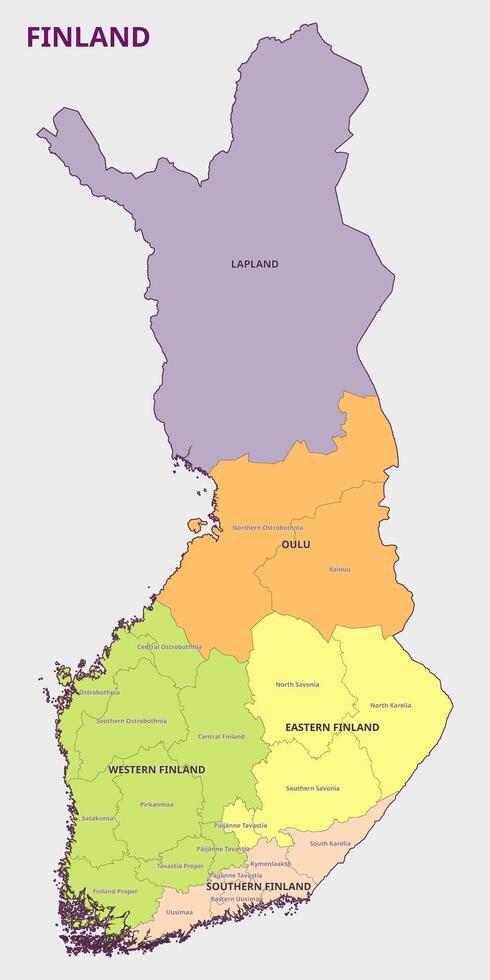 Map of Finland Regions and Administrative Divisions vector