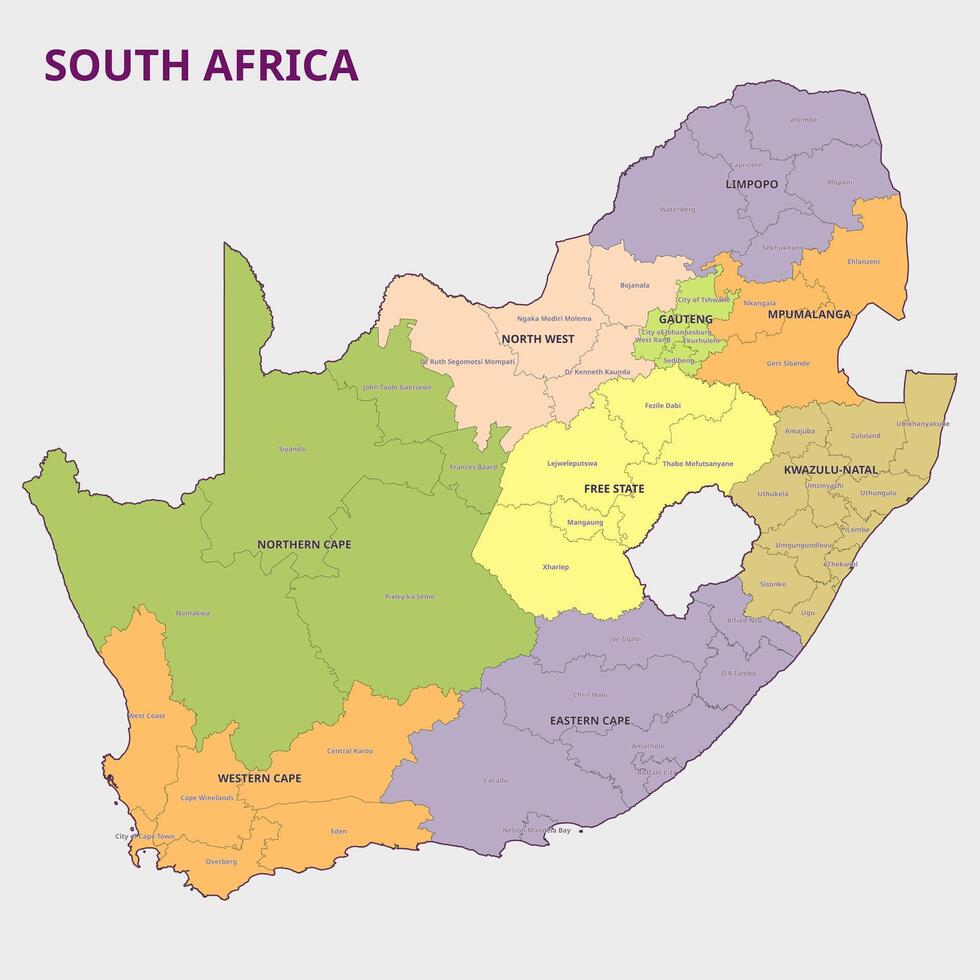 Map of South Africa Provinces and Regions vector