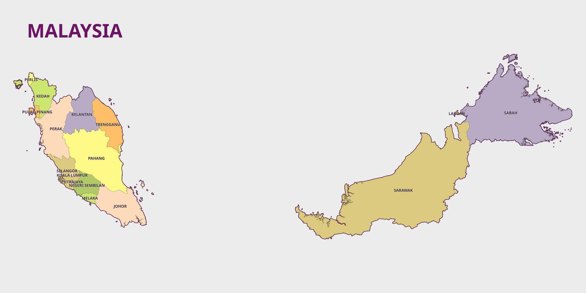Map of Malaysia Provinces and Regions vector