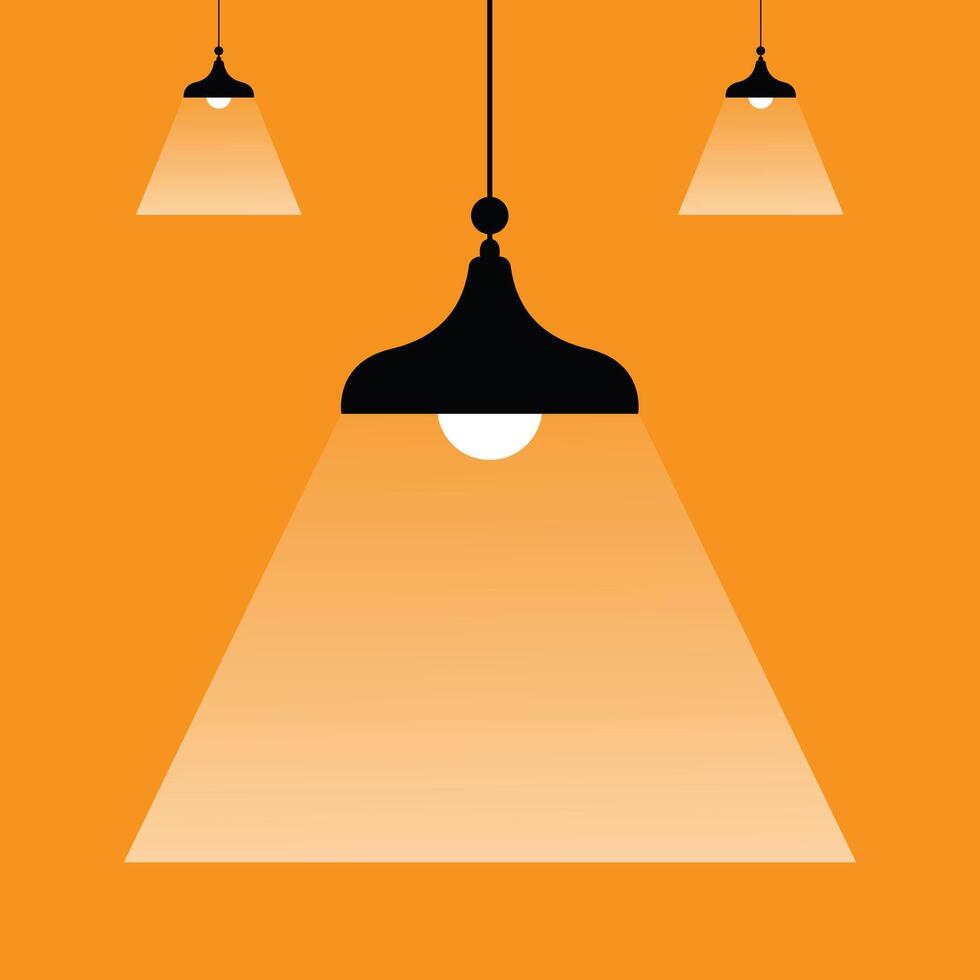 Modern Hanging Lamps with Light Beam on Orange Background vector