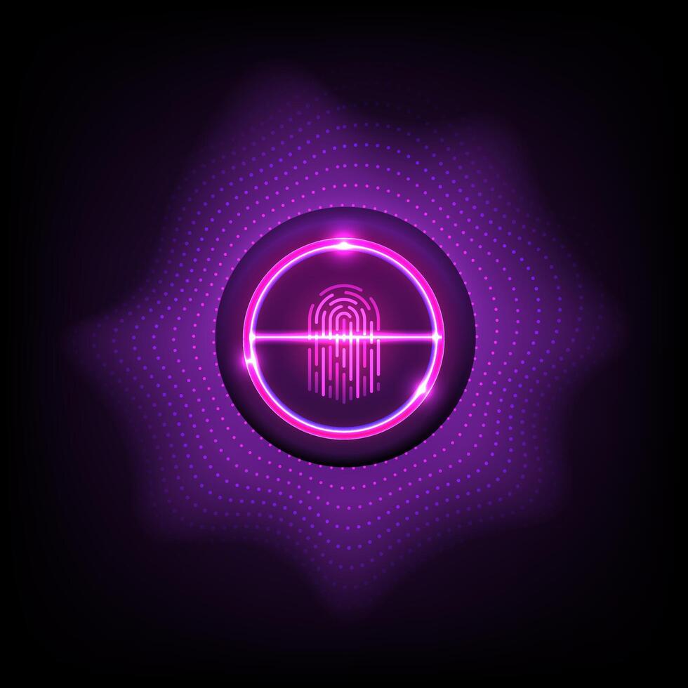 Digital fingerprint icon with neon glow vector