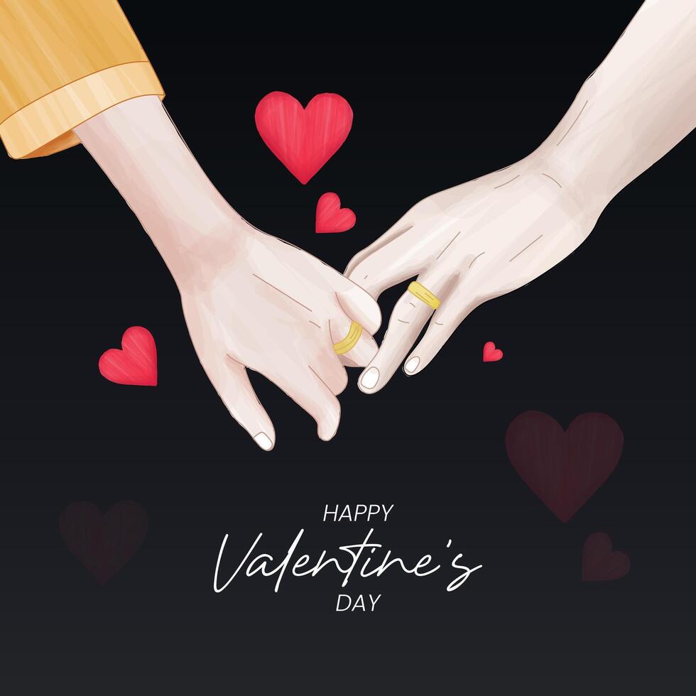 Valentine's Day greeting card with Hand drawn couple holding hands vector