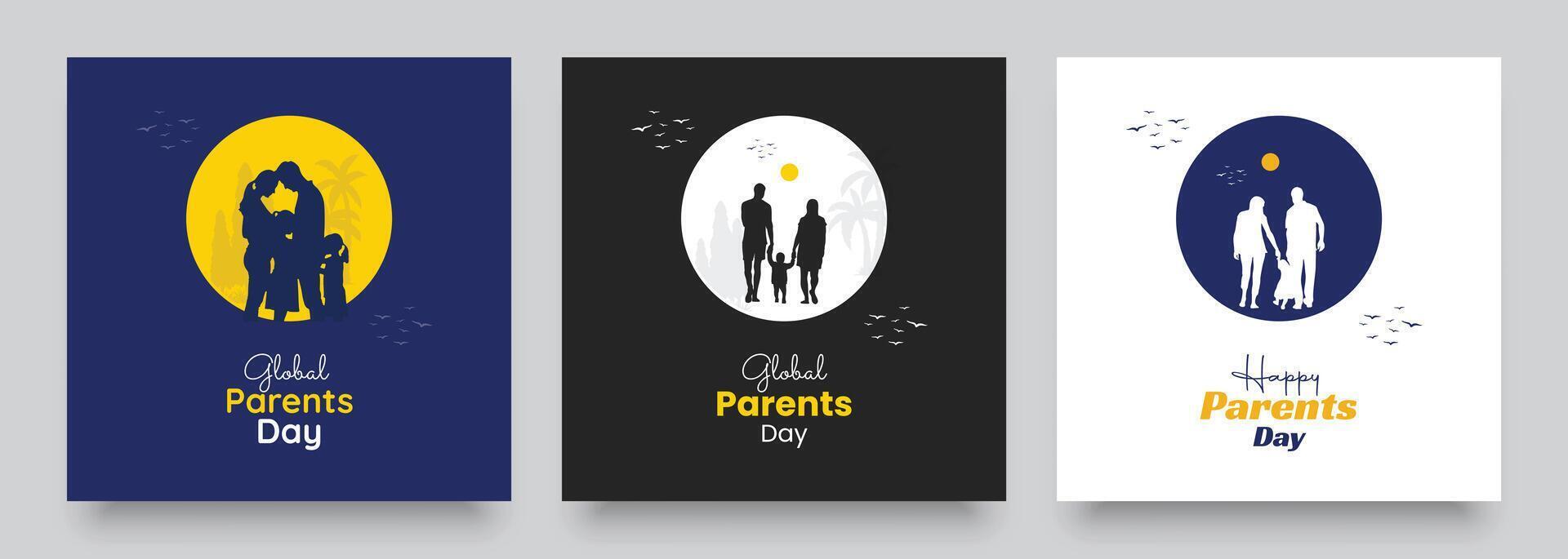 Global Parents Day Illustration. Parents day social media post template. Set Parents day banner design. Suitable for Poster, Banners, mobile apps, campaign and greeting card. vector