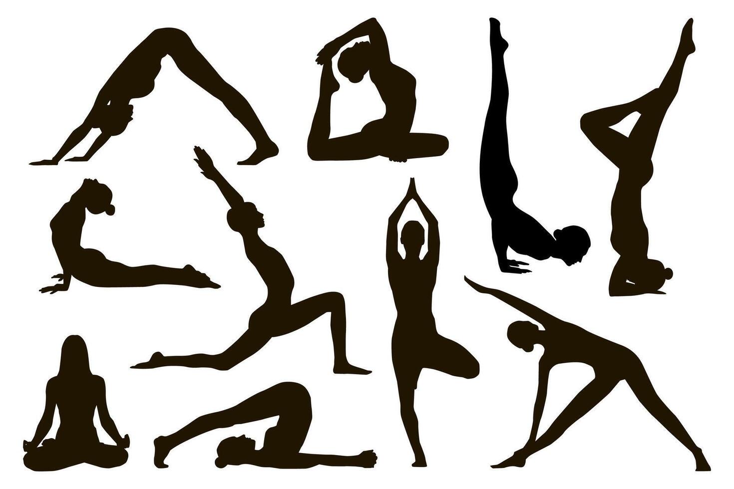 Set of yoga positions. Slim woman doing yoga vector