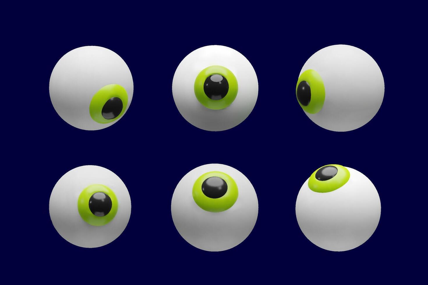 3d eyeball set. Three-dimensional collection illustration eye vision. Anatomy design concept. Optical iris, retina graphic icon. Halloween symbol of sphere. Science about health human vision vector