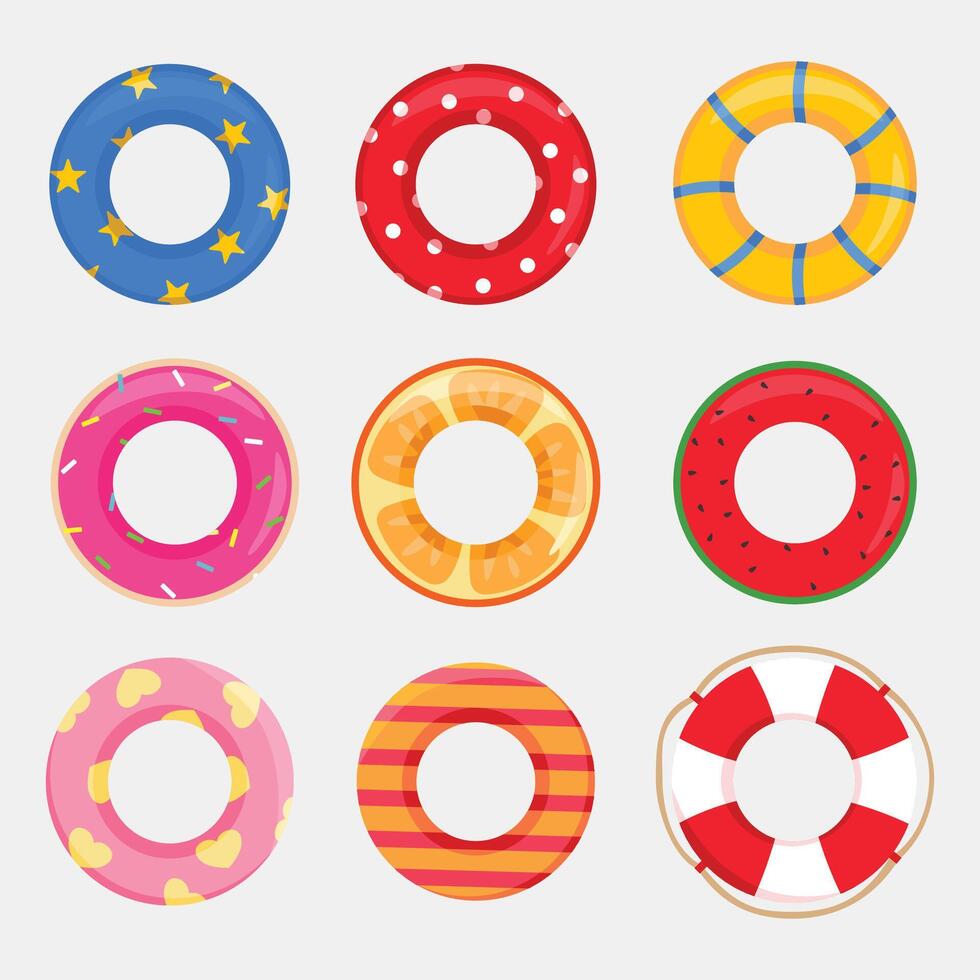 Collection of Colorful Pool Floaties for Summer Vibes and Beach Fun vector