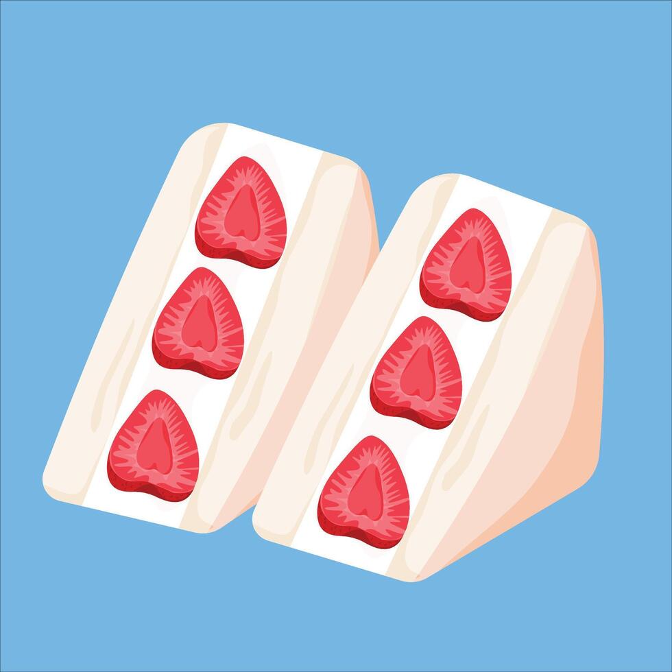 Japanese Strawberry Sando with Whipped Cream and Fresh Fruit Layers vector