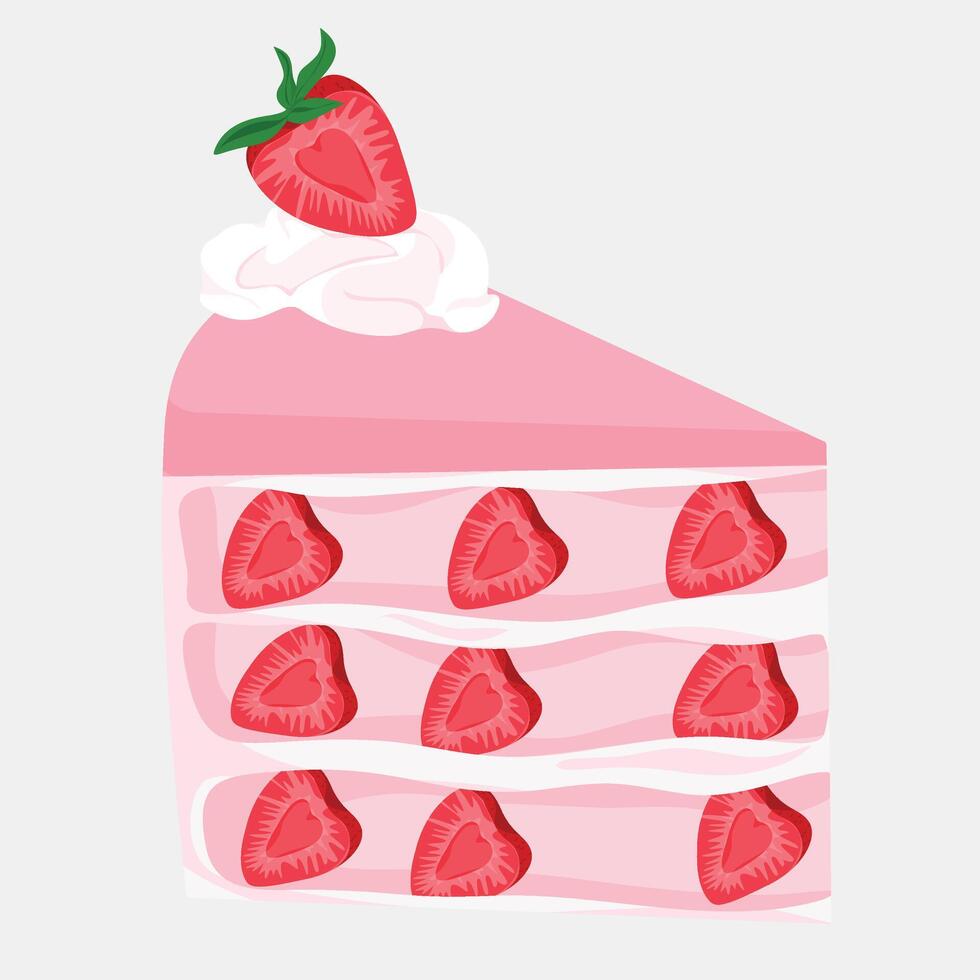 Delicious Strawberry Shortcake with Fresh Cream and Juicy Strawberries on Top vector