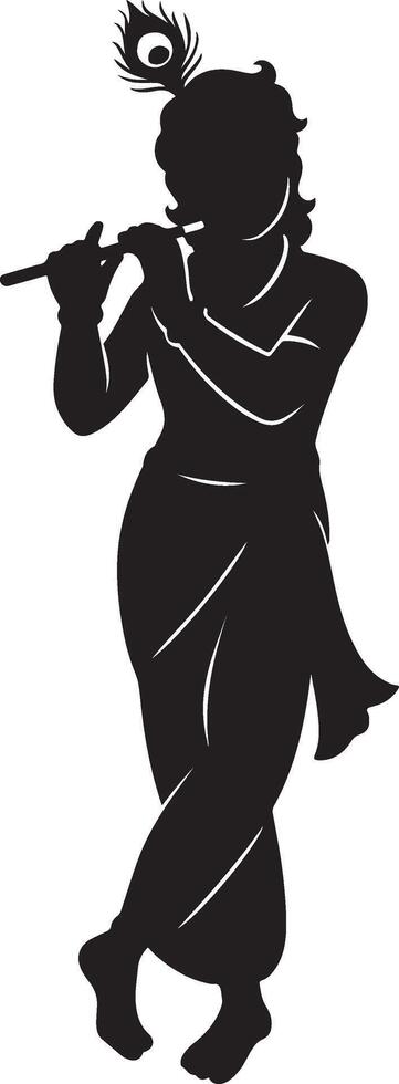 Lord Krishna playing the flute, Silhouette illustration with white background vector
