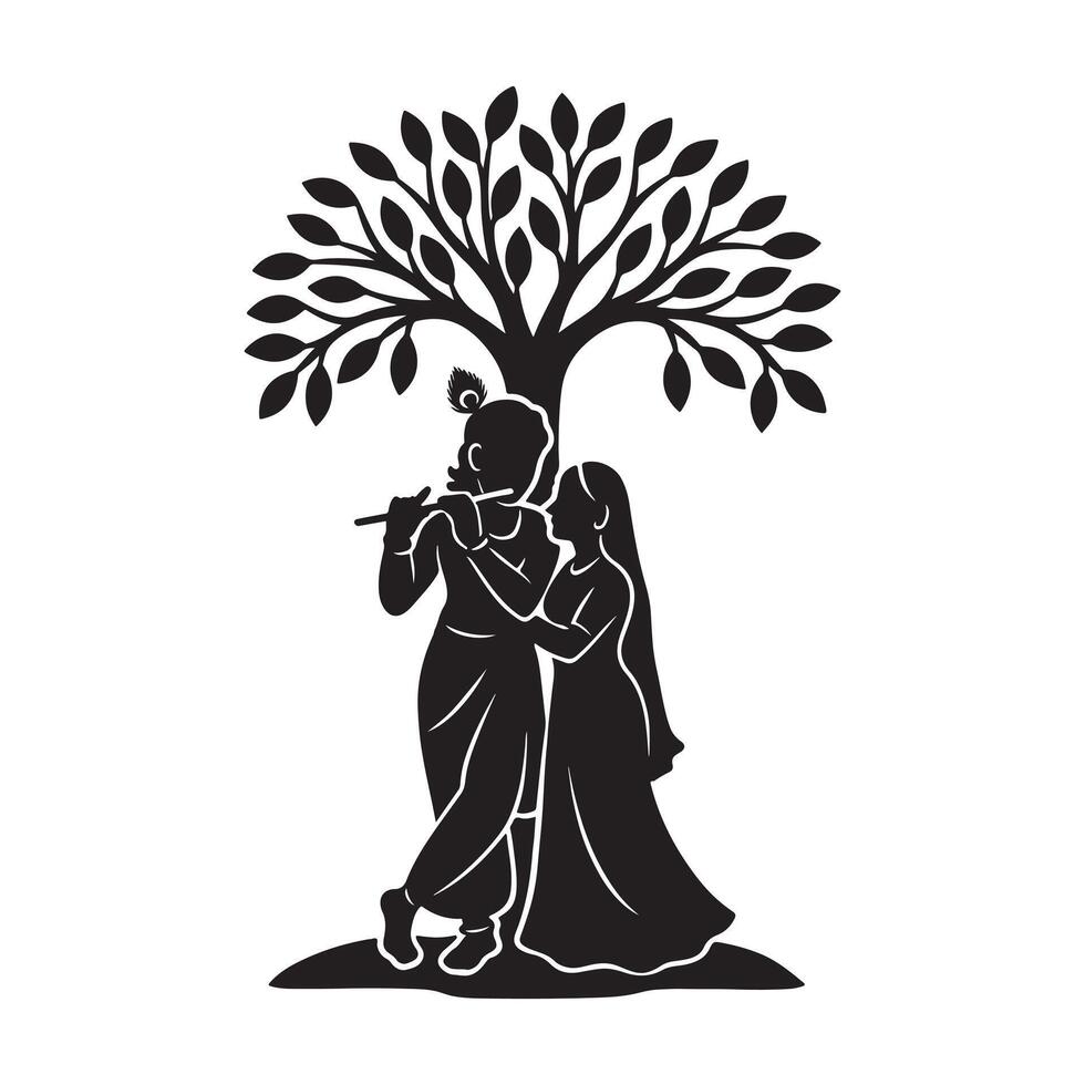 Krishna and Radha Silhouette Illustration with white background vector