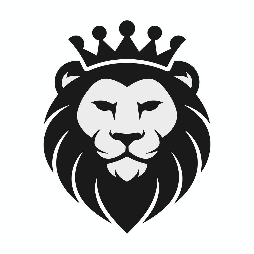 Royal Lion Head Logo Icon Crowned Lion Silhouette Design. vector