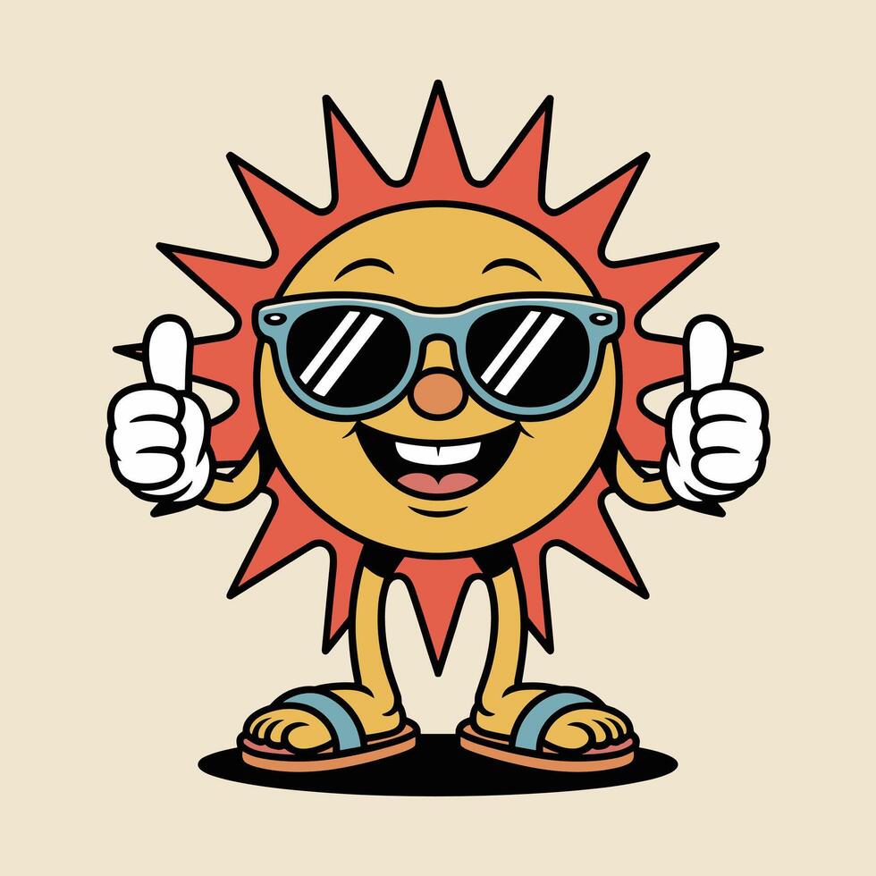 Cartoon Happy Sun Character with Sunglasses and Thumbs Up Illustration vector
