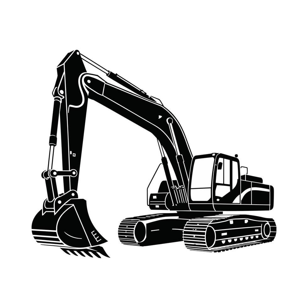 Black Silhouette of Excavator Construction Machine Illustration vector