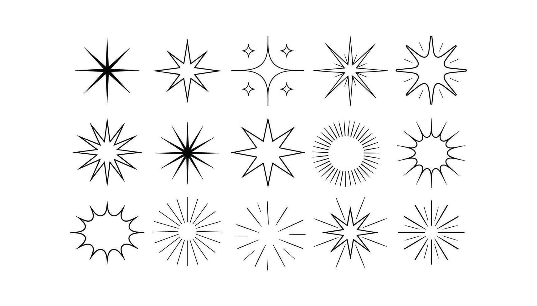 Set of Starburst and Sparkle Icon Silhouettes on White Background. vector