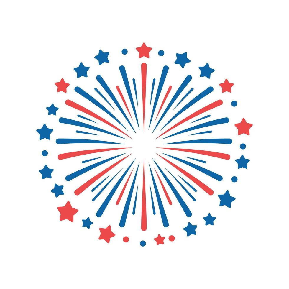 Red and Blue Firework Burst with Stars Celebration Illustration vector
