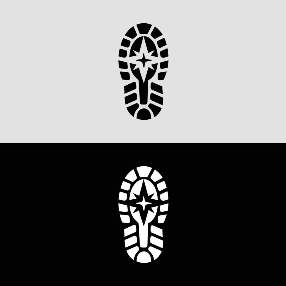 Footprint star compass logo design for adventure travel and outdoor brand identity illustration vector