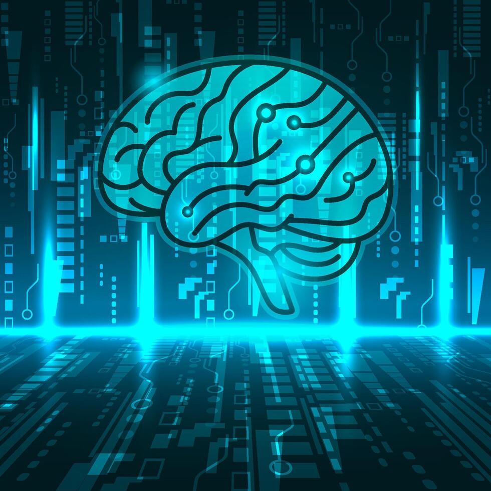 Futuristic Digital Brain Interface Glowing Neural Circuitry Abstract Technology Background vector