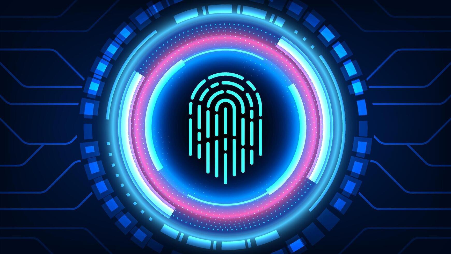 Futuristic Biometric Fingerprint Scanner Interface Glowing Digital Circles Cybersecurity Authentication Design vector