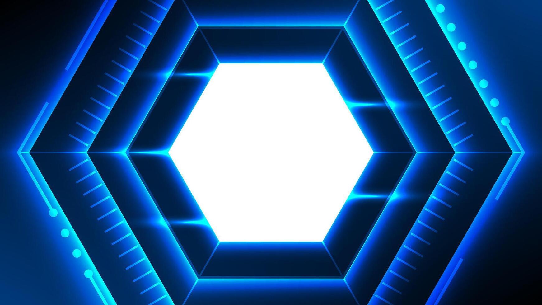 Futuristic Hexagonal Frame with Glowing Blue Neon Lines Tech Geometric Interface Design vector