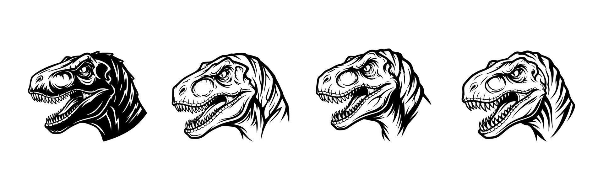 Dinosaur head collection in sketch style for fossils, museum and science topics. Illustration vector